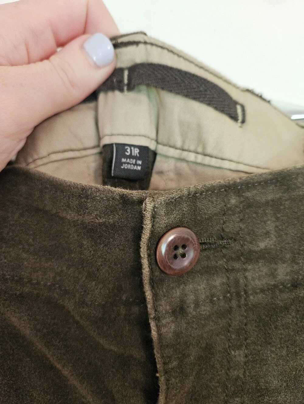Brushed Moleskin Olive Cargo Pants. Waist Size 31.